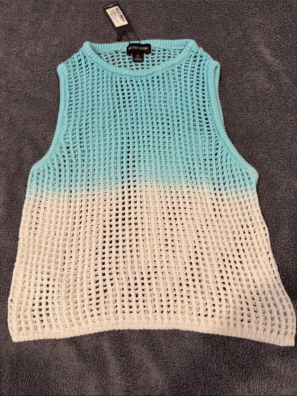 Pretty little thing M ombré crochet knit racer neck top size M